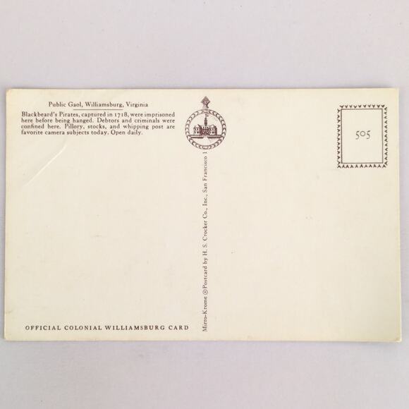 Public Gaol Colonial Williamsburg Virginia 1960s Postcard Blackbeard's Pirates - Picture 2 of 2